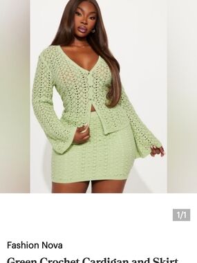 Fashion Nova Pastel Green Crochet Cardigan & Mini Skirt Set